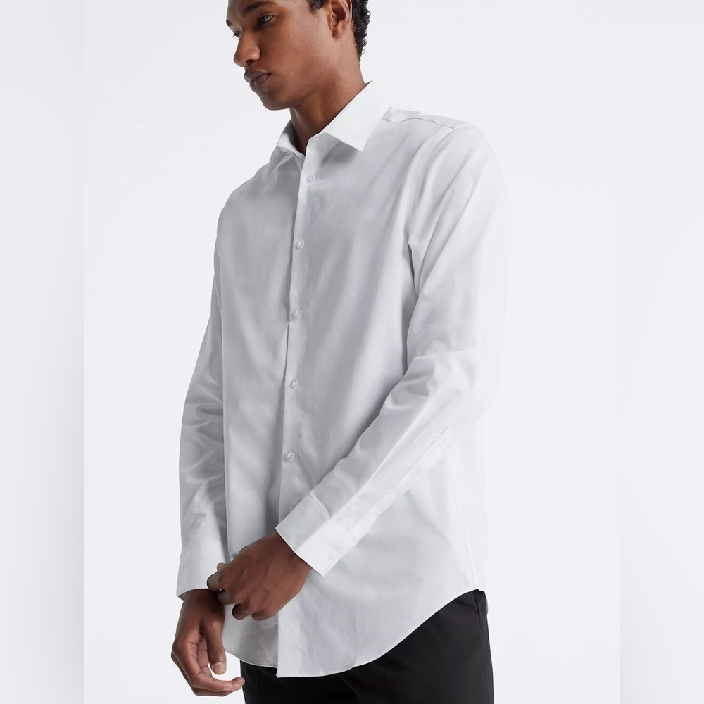 Cotton Herringbone Slim Fit Dress Shirt - Picture 2 of 8